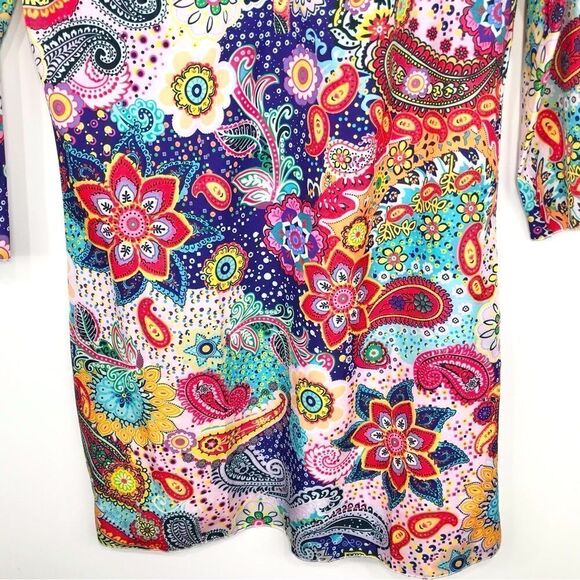 Multi colored Vibrant Paisley Print Popover Swim Cover Up Dress - Picture 3 of 11